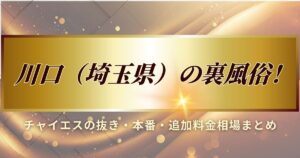 川口（埼玉県）の裏風俗について、チャイエスの抜き・本番・追加料金相場をまとめました